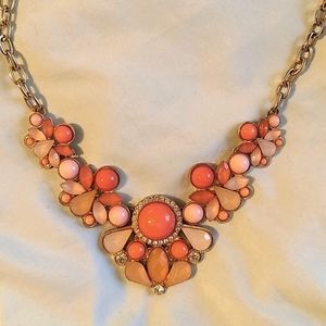 Statement necklace-pink, coral, crystals, gold